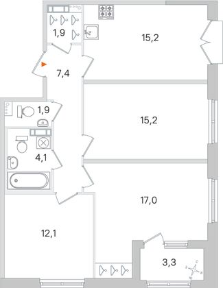 Продажа 3-комнатной квартиры 76,4 м², 3/4 этаж