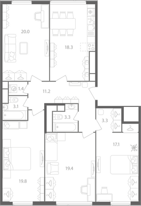 Продажа 4-комнатной квартиры 116,9 м², 14/14 этаж