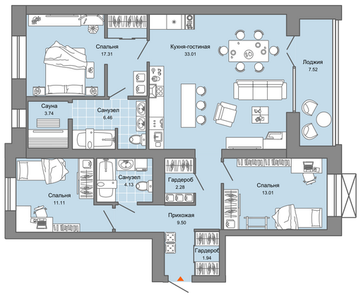 Продажа 3-комнатной квартиры 107 м², 7/7 этаж