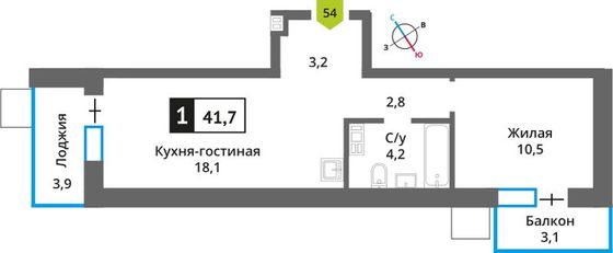 Продажа 1-комнатной квартиры 41,7 м², 8/9 этаж