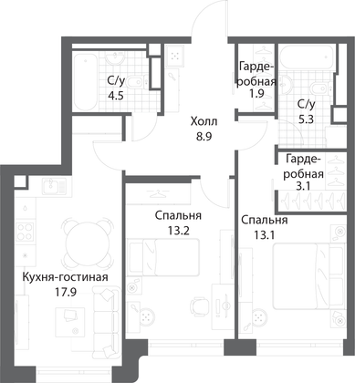Продажа 2-комнатной квартиры 67,9 м², 18/35 этаж