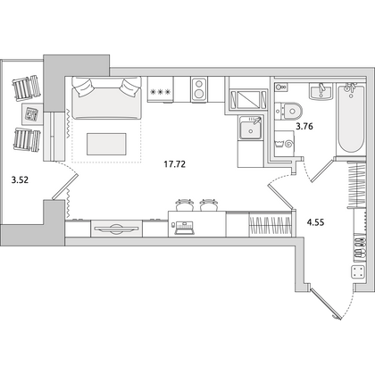 Продажа квартиры-студии 29,5 м², 2/24 этаж