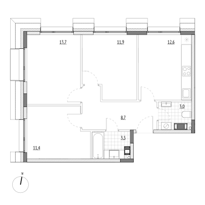 Продажа 3-комнатной квартиры 64,8 м², 3/7 этаж