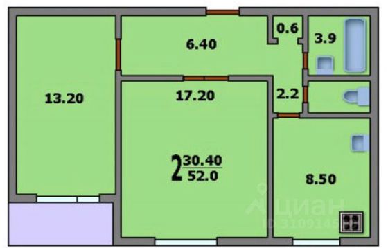 Продажа 2-комнатной квартиры 52,4 м², 10/12 этаж