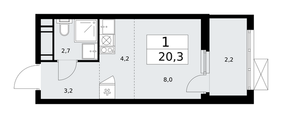 20,3 м², 1-комн. квартира, 16/17 этаж