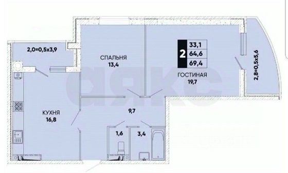 Продажа 2-комнатной квартиры 70 м², 3/21 этаж