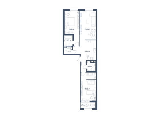 87,8 м², 2-комн. квартира, 10/11 этаж