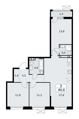 80,8 м², своб. планировка, 10/17 этаж