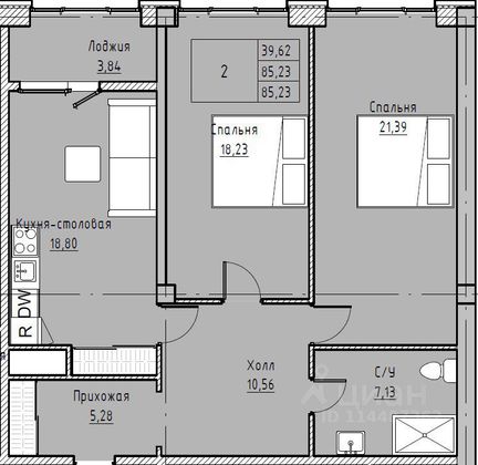 Продажа 2-комнатной квартиры 85 м², 3/12 этаж