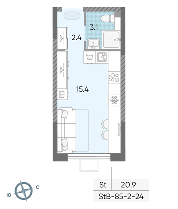 Продажа квартиры-студии 20,8 м², 23/24 этаж