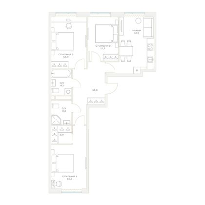 Продажа 3-комнатной квартиры 80,8 м², 8/23 этаж