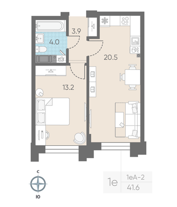 Продажа 1-комнатной квартиры 41,6 м², 3/11 этаж