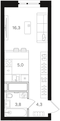 29,4 м², студия, 16/24 этаж