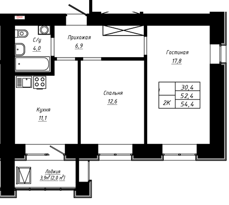 Продажа 2-комнатной квартиры 54,4 м², 6/16 этаж