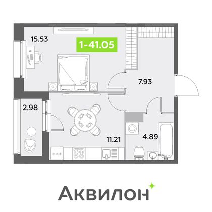 41 м², 1-комн. квартира, 7/12 этаж