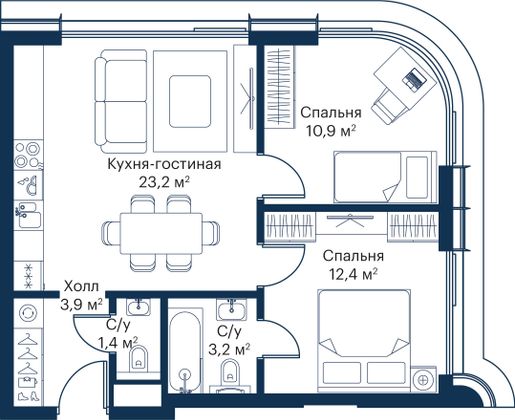 Продажа 2-комнатной квартиры 55 м², 47/53 этаж
