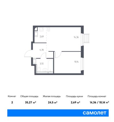 Продажа 2-комнатной квартиры 35,3 м², 6/17 этаж