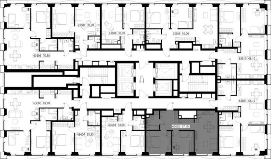 Продажа 2-комнатной квартиры 57,1 м², 36/48 этаж