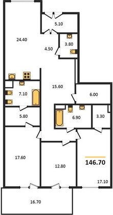 Продажа 3-комнатной квартиры 146,7 м², 2/17 этаж