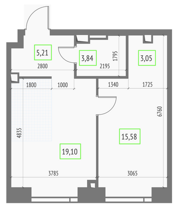 Продажа 1-комнатной квартиры 46,8 м², 20/57 этаж