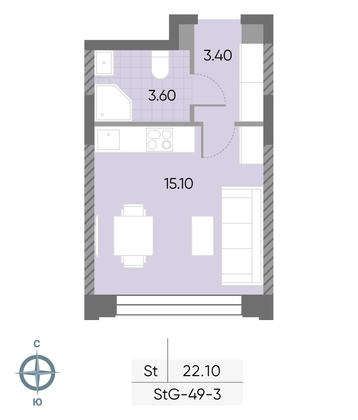 Продажа квартиры-студии 22,1 м², 3/30 этаж