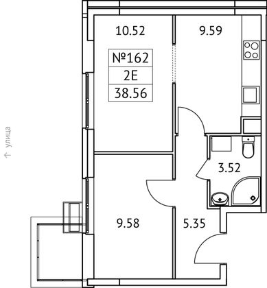 38,6 м², 2-комн. квартира, 2/17 этаж