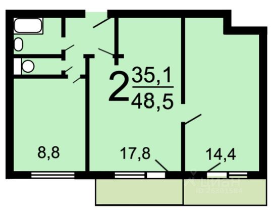 Продажа 2-комнатной квартиры 48,5 м², 7/12 этаж