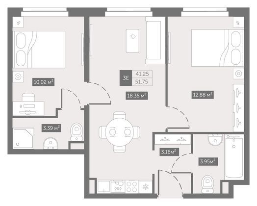 51,8 м², 2-комн. квартира, 6/11 этаж