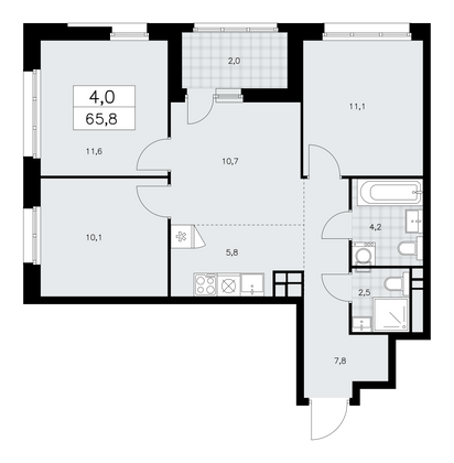 65,8 м², своб. планировка, 23/24 этаж