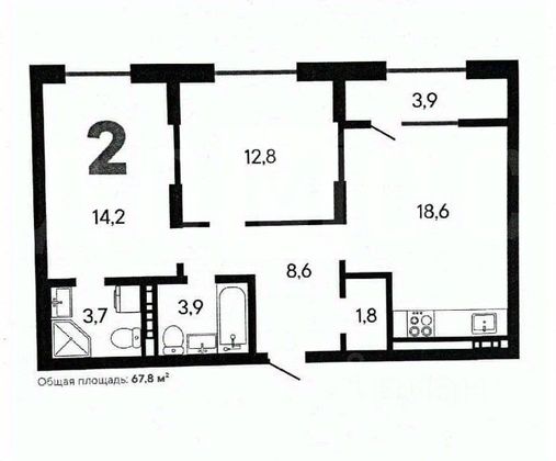 Продажа 2-комнатной квартиры 68 м², 7/28 этаж