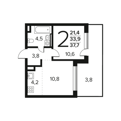 Продажа 2-комнатной квартиры 37,7 м², 1/12 этаж