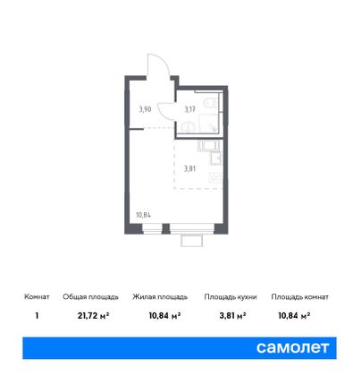 21,7 м², студия, 11/12 этаж