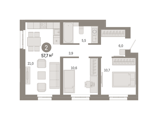 Продажа 2-комнатной квартиры 57,7 м², 19/31 этаж