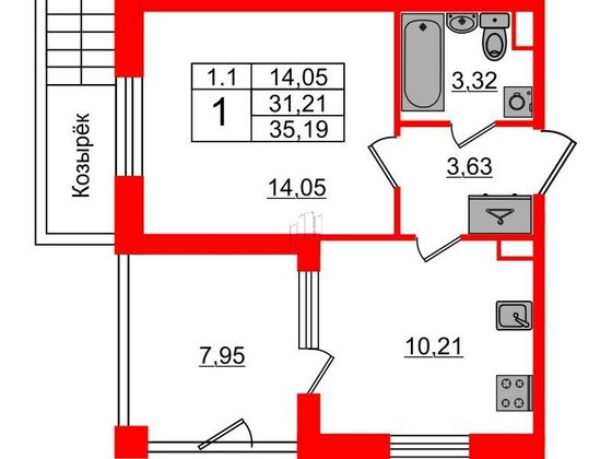 Продажа 1-комнатной квартиры 31,2 м², 1/5 этаж
