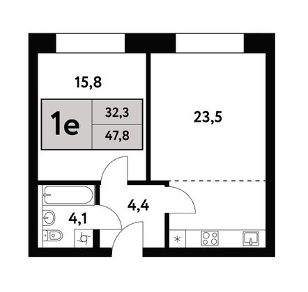 47,8 м², 2-комн. квартира, 3/35 этаж