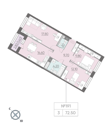 Продажа 3-комнатной квартиры 72,5 м², 9/10 этаж
