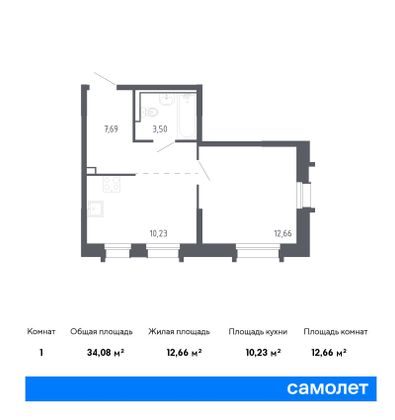 34,1 м², 1-комн. квартира, 9/24 этаж