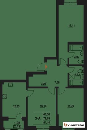 81,1 м², 3-комн. квартира, 10/20 этаж