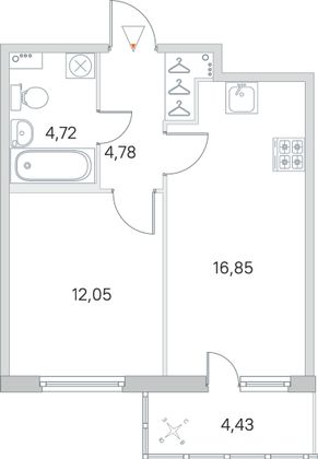 Продажа 1-комнатной квартиры 39,7 м², 2/8 этаж