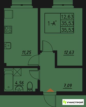 Продажа 1-комнатной квартиры 35,5 м², 6/20 этаж