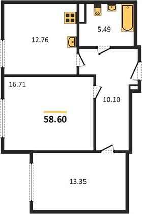 Продажа 2-комнатной квартиры 58,6 м², 1/16 этаж
