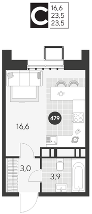 Продажа квартиры-студии 23,5 м², 6/21 этаж