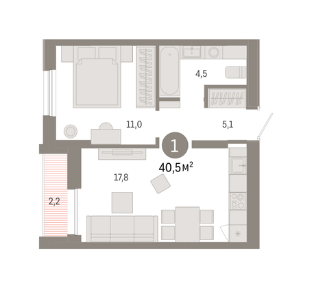 Продажа 1-комнатной квартиры 40,5 м², 8/9 этаж