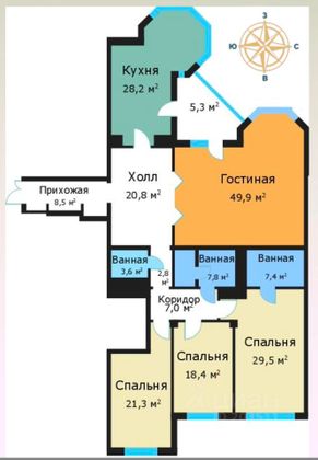 Продажа 3-комнатной квартиры 205,2 м², 3/18 этаж