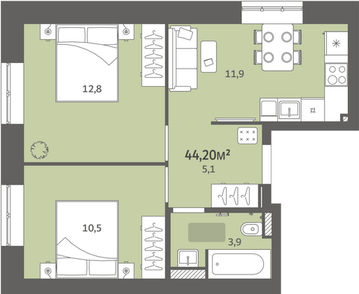 Продажа 2-комнатной квартиры 44,2 м², 3/9 этаж