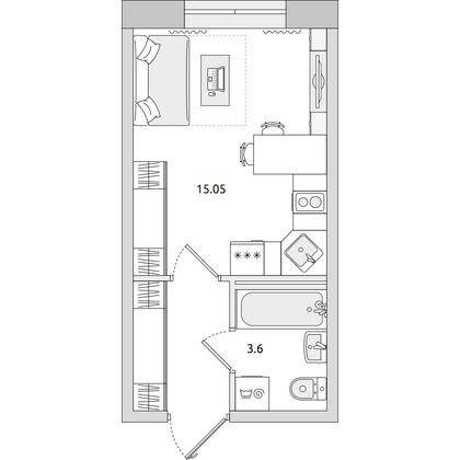 Продажа квартиры-студии 22,7 м², 1/4 этаж