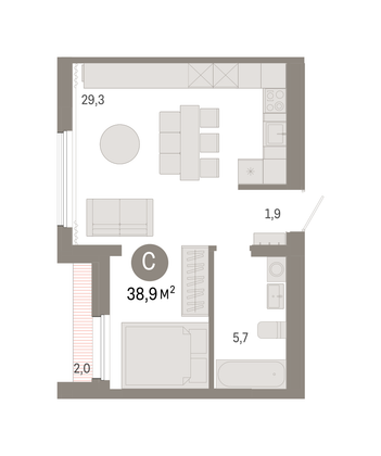 37,7 м², студия, 9/9 этаж