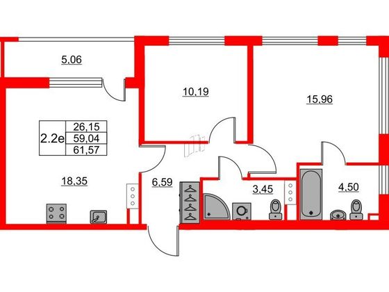 Продажа 2-комнатной квартиры 59 м², 3/23 этаж