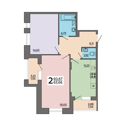 Продажа 2-комнатной квартиры 63,7 м², 2/18 этаж