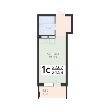 Продажа 1-комнатной квартиры 24,6 м², 4/24 этаж